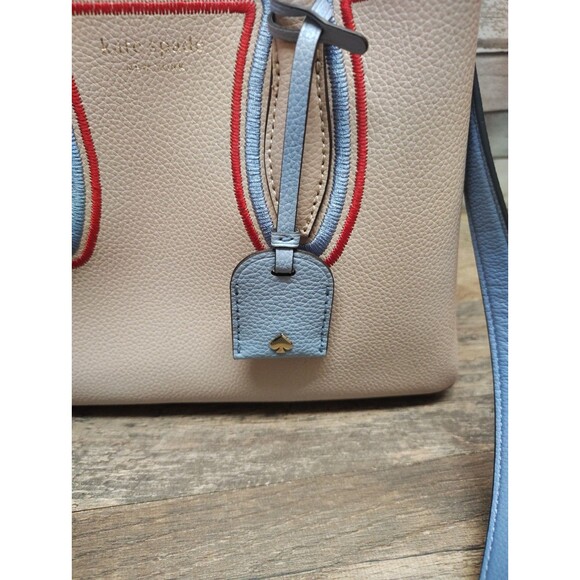 Kate Spade Beige Leather Small Eva Embroidered Tote Purse Whimsical Chic Preppy - Picture 5 of 15